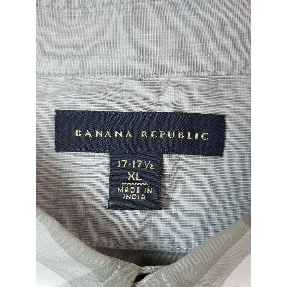 Banana Republic Mens Grey White Plaid Cotton Button Up Shirt XL 17-17 1/2 Preppy